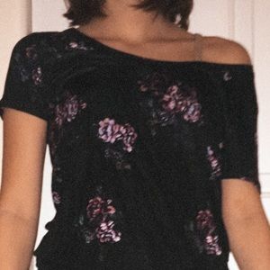 Cute Black Floral Off Shoulder Top
